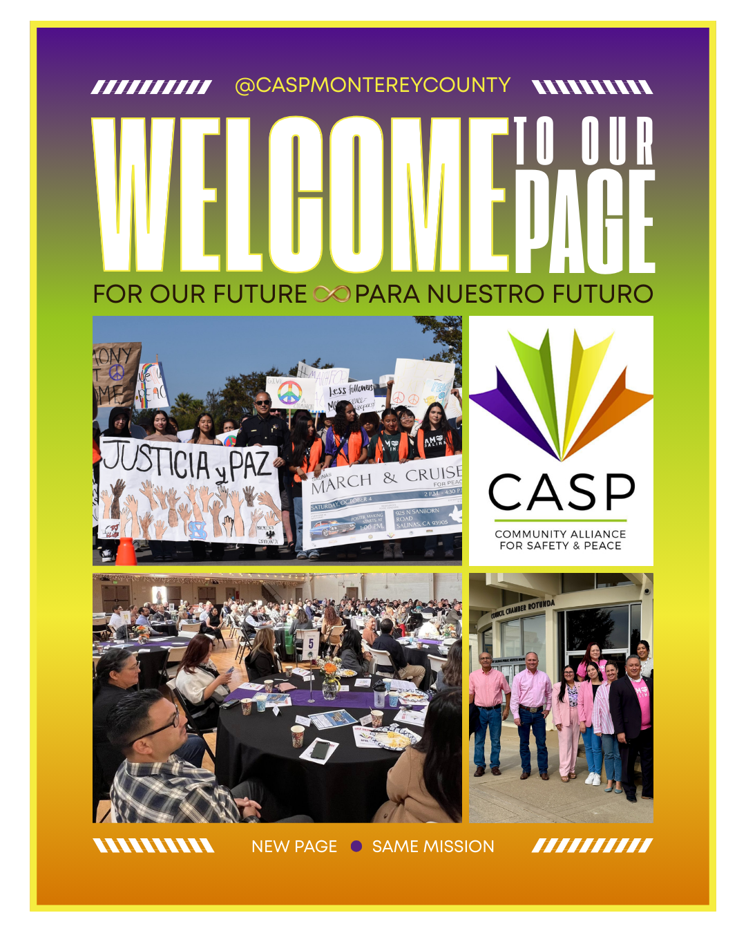 Announcement with the new social media handles for CASP and group photos from CASP events