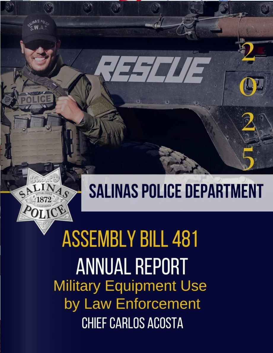 2025 cover for the AB 481 annual report from Salinas Police deparment