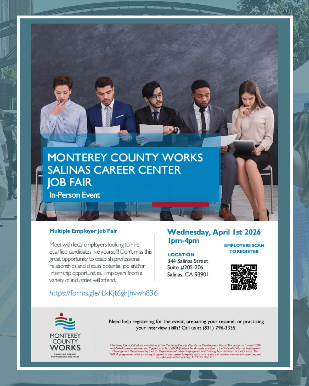 Salinas Career center is hosting job fair Wednesday April 1, 1pm to 4pm 344 Salinas st Suite 205-206