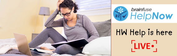 Adult woman hand on head in frustration looking at a laptop next to the brainfuse helpnow logo live sign advertising free online tutoring for all ages