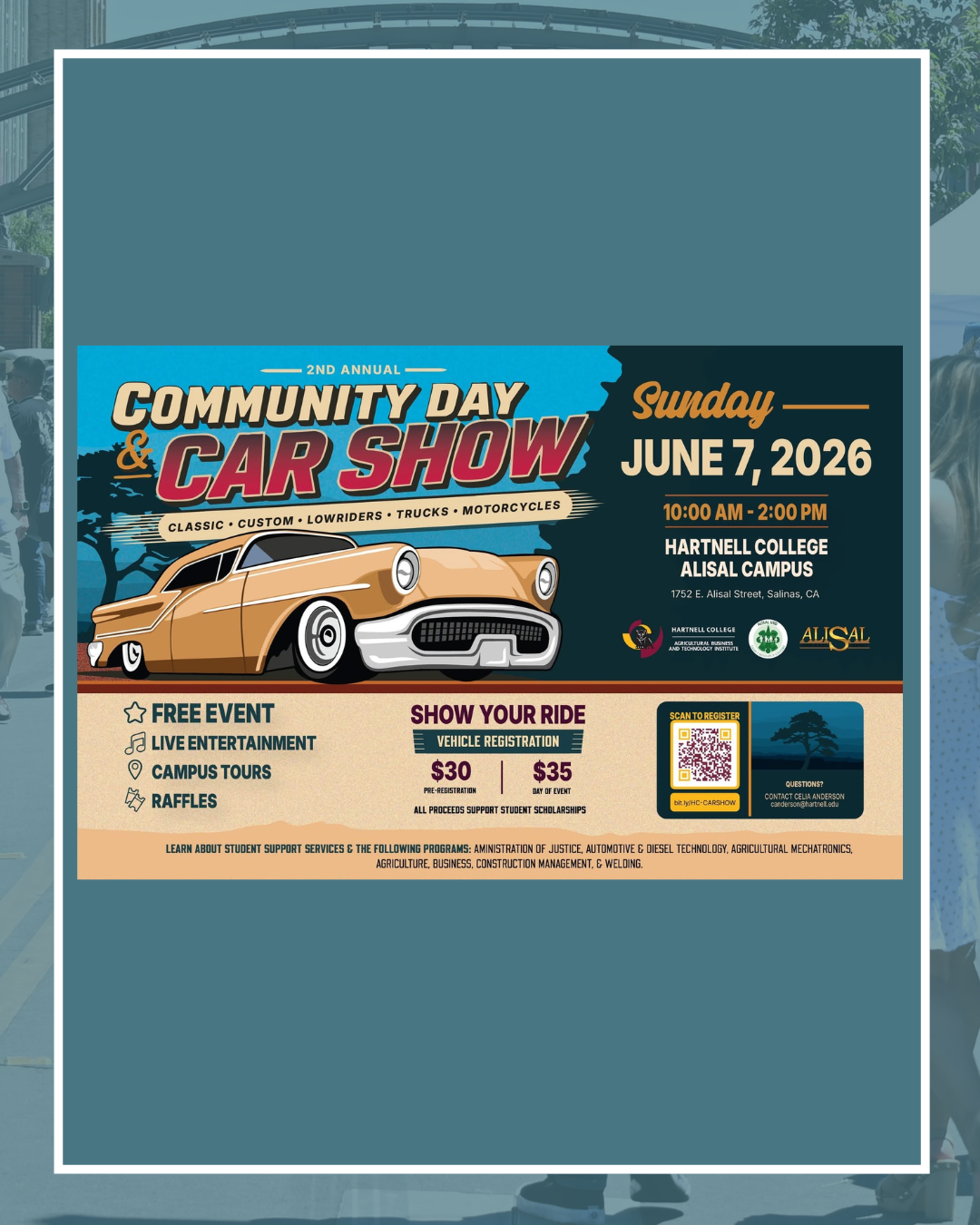 Community Car Show Event Flyer June 7 10am to 2pm Hartnell College Alisal Campus