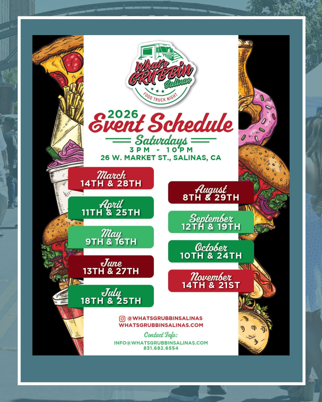 What's Grubbin Event flyer june 13, 27 from 3pm to 10pm 26 w. market st 