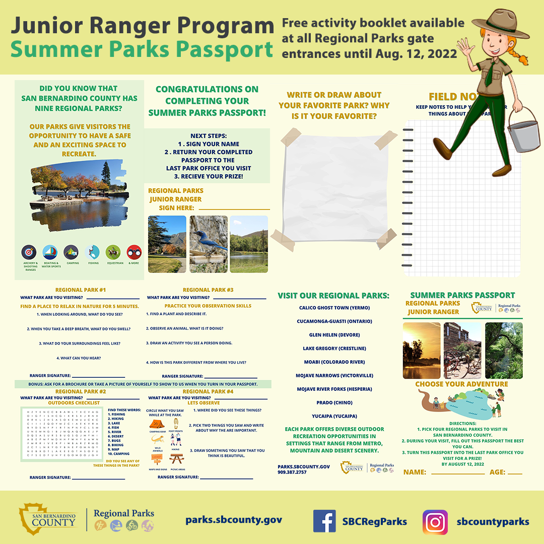 A graphic of children's park activities for the Junior Park Ranger program.