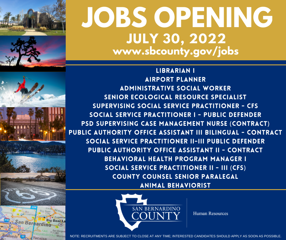 Jobs opening July 30, 2022