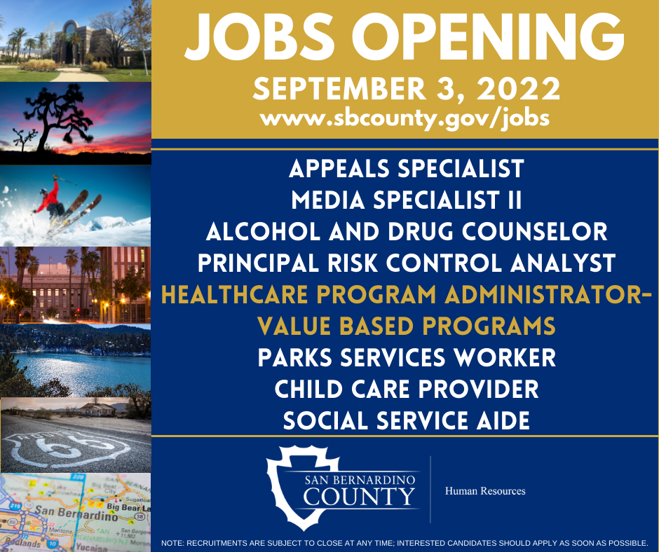 A graphic listing all the open county jobs this week.