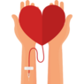 A graphic of some arms extended with an IV cupping a heart-shaped image of red.