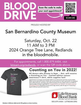 A flier with the words Blood Drive and information where to sign up for appointments and a T-Shirt on the bottom.