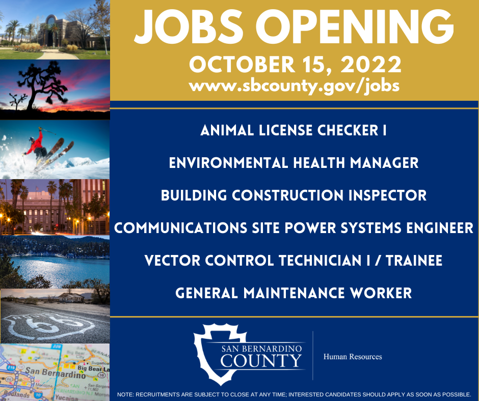 A graphic announcing the job openings for the County starting Oct. 15.