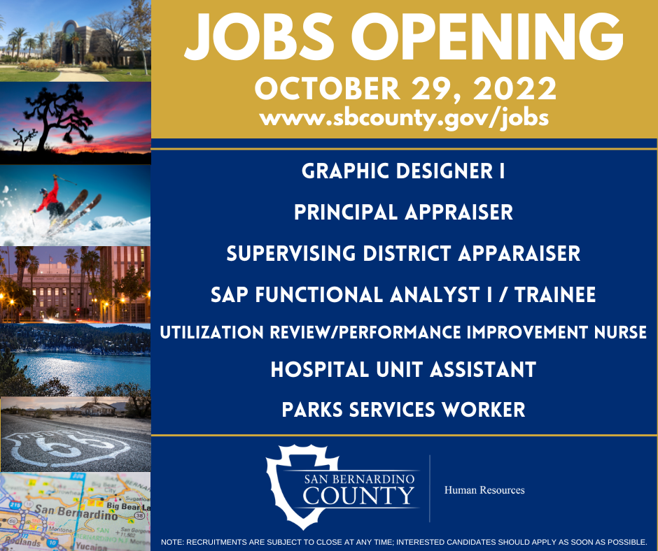  A graphic with SB County jobs that will open on Saturday, Oct.29.