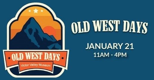 A blue graphic background with a logo image of a mountain top and logo on the left that says Old West Days and date on the right.