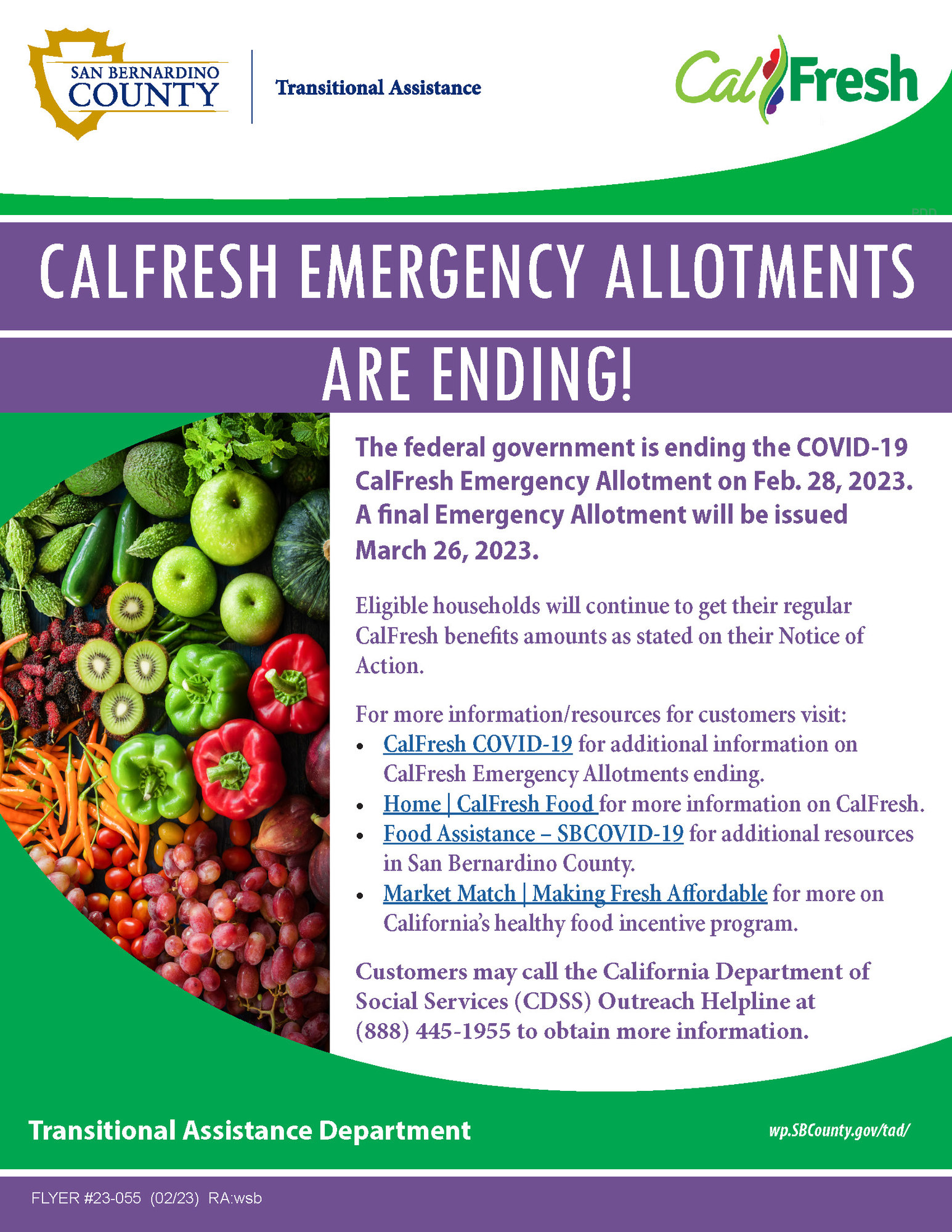 CalFresh emergency benefits to end Feb 28