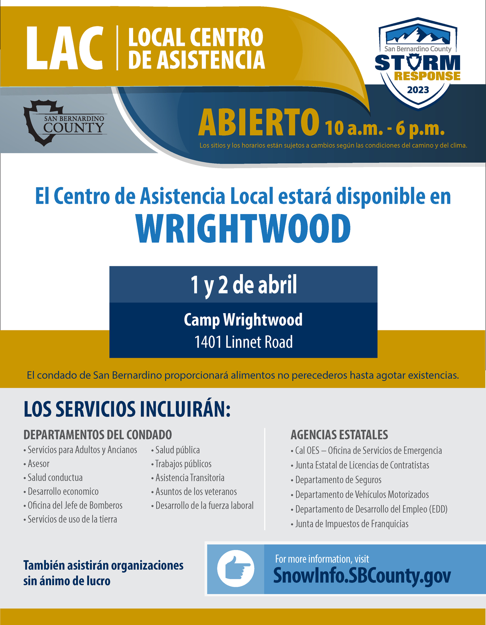 LAC Wrightwood , April 1-2, Spanish