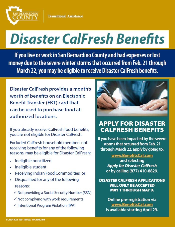 Residents impacted by storms eligible for special CalFresh benefits – Apply by May 9