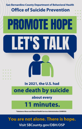 Office of Suicide Prevention flier with two people icons and words Promote Hope and Let's Talk.