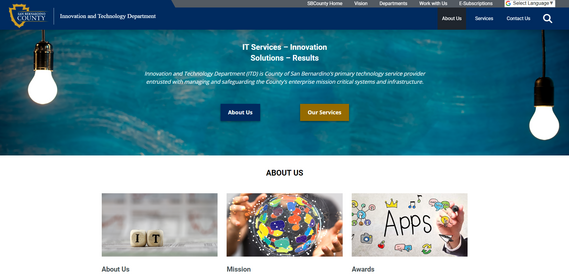 A photo of the San Bernardino County website homepage.