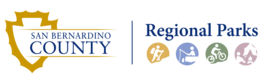 San Bernardino County Regional Parks logo with four icons representing camping, hiking, fishing and bicycling.