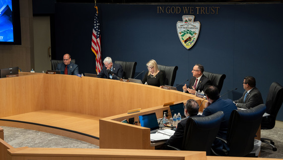 The San Bernardino County Board of Supervisors meeting in chambers during a regular board meeting