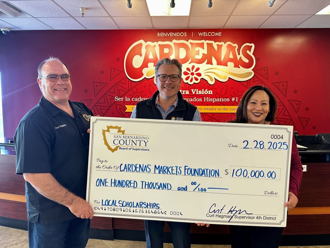 Supervisor Hagman presented a check to the Cardenas Markets Foundation in the amount of $100,000
