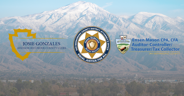 Assessor-Recorder-County Clerk, District Attorney’s Office & Auditor-Controller/Treasurer/Tax Collector logos in front of scenic mountain range