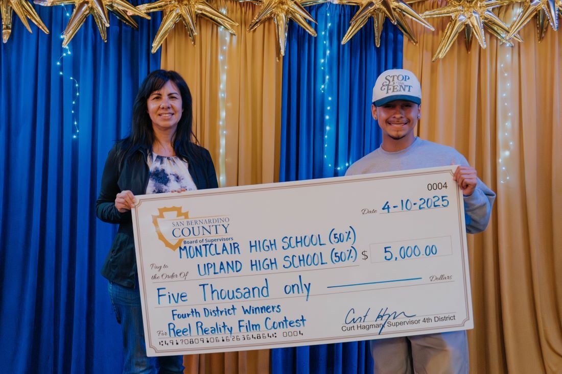 Jeanette Miuira, Upland High School Teacher, and Darren Geeter, high school student