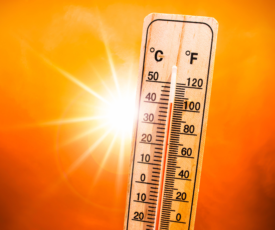 A thermometer shows triple digit readings under the hot California sun