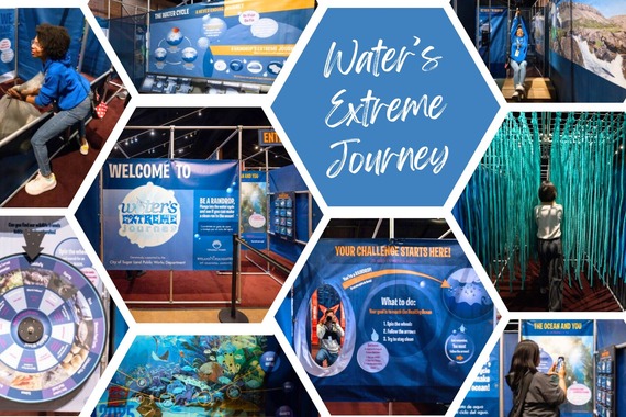 Collage announcement of Water's Extreme Journey exhibit highlighting the challenges of keeping our water clean.