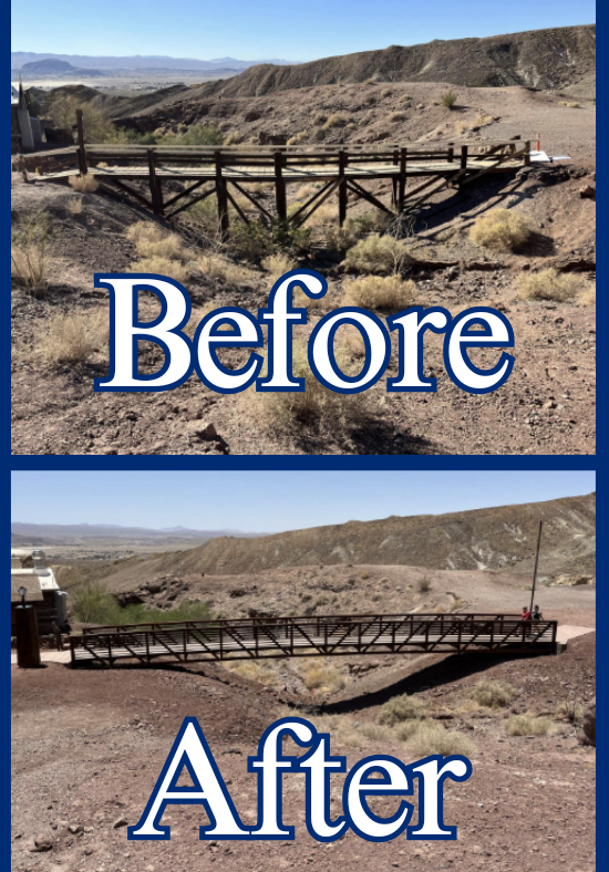 Before and after pictures of the pedestrian bridge at Calico Ghost Town in Yermo, California, USA, Planet Earth, Solar System, Milky Way