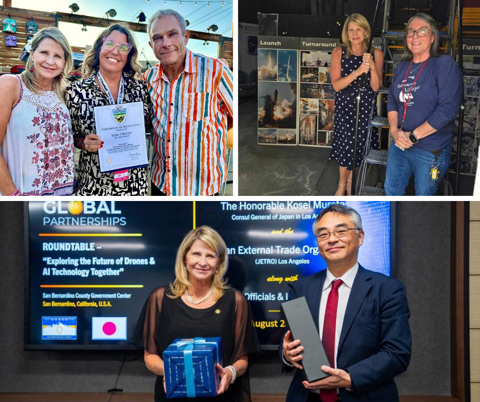 Montage features Supervisor Rowe w/reps from nonprofits Keep A Breast, Mountain Skies Astronomical Society, and JETRO Chief Exec. Director Kajita 