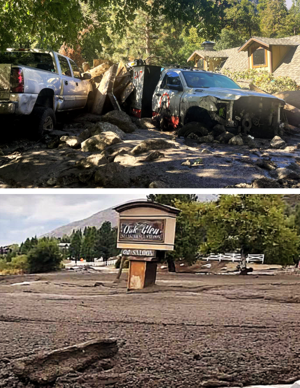 Montage shows storm damage in Forest Falls and Oak Glen, California