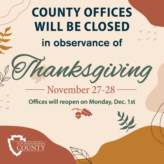 Graphic announces county office closed Nov. 27-28 for Thanksgiving, reopening Dec. 1.