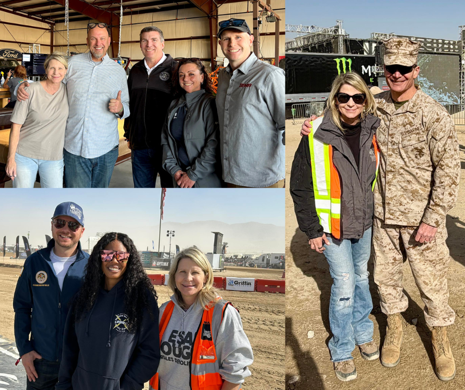 Supervisor Rowe poses for pictures at King of the Hammers with Congressman Obernolte, Assembly Wallis, and Major General Mark Clingan 