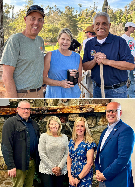 Montage showing Supervisor Rowe smiling alongside City Council members from the Cities of Redlands and Big Bear Lake at two different events.