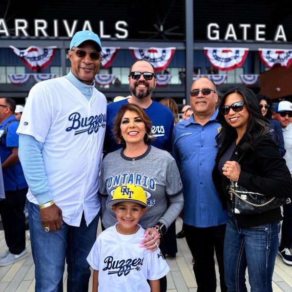 Darryl Strawberry, Asm. Robert Garcia, Asm. Michelle Rodriguez and grandson with Curt and Rossana Hagman at Ontario Tower Buzzers Opening Day.