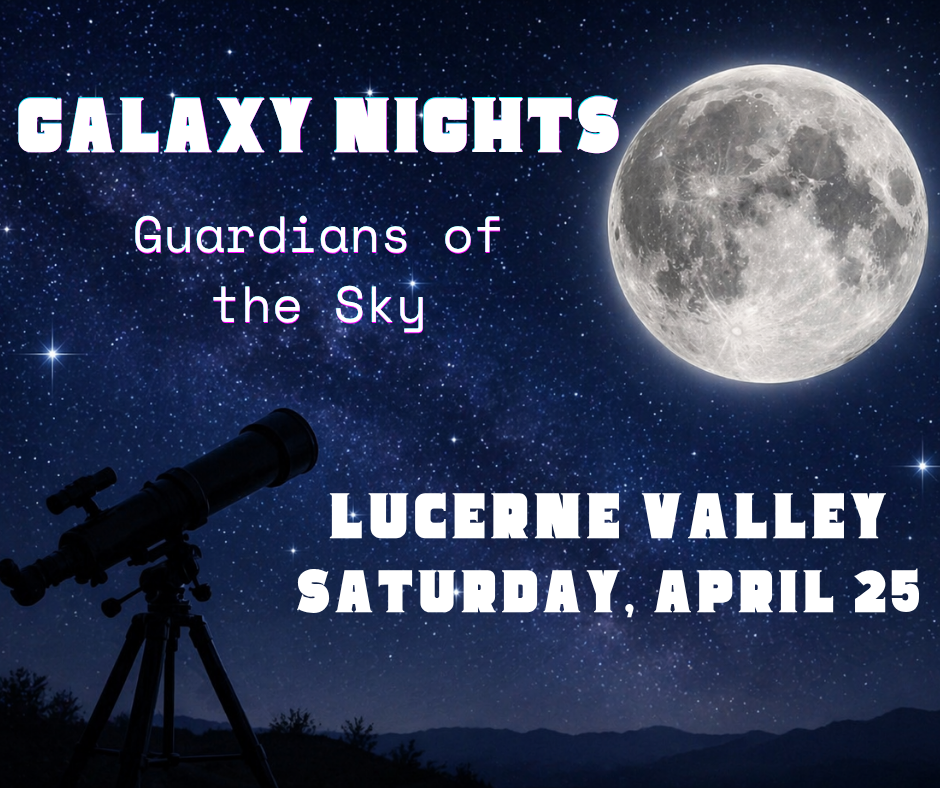 Image for Galaxy Nights includes a silhouette of a telescope is set against a backdrop of a starry night. The telescope is pointed at a full moon. 