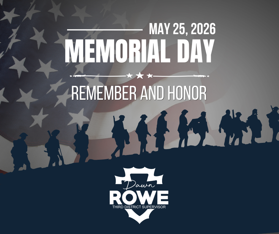 Memorial Day 2026 graphic with American flag background and soldier silhouettes. Text reads “Remember and Honor.”