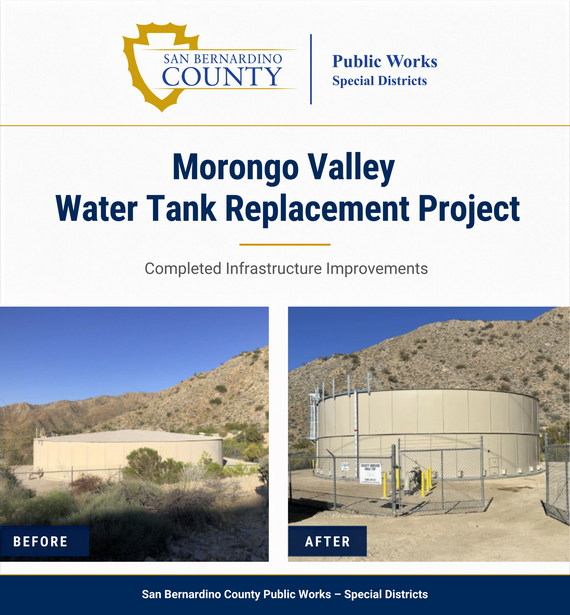 Graphic from San Bernardino County Public Works – Special Districts highlighting the completed Morongo Valley Water Tank Replacement Project.