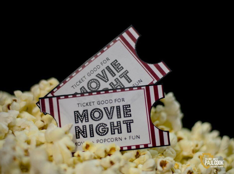 movie night sign with popcorn