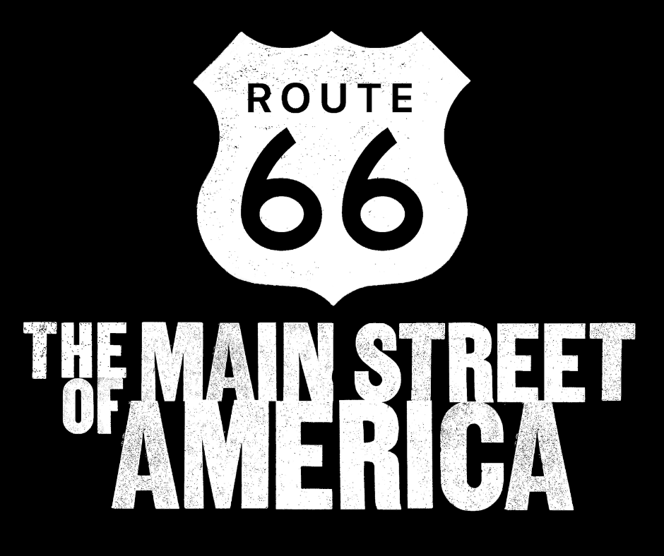 ROUTE 66 THE MAIN STREET OF AMERICA in white letters on a black background. It's the logo for a new documentary.