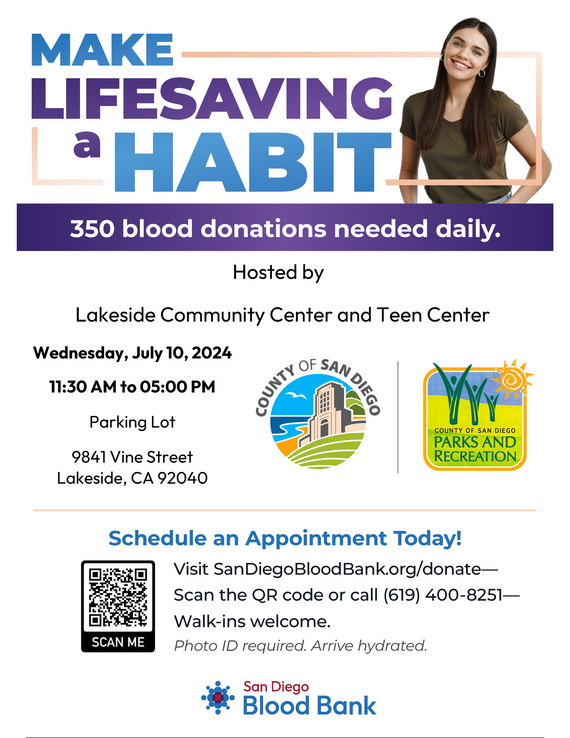 July Blood Drive at Lakeside Community Center