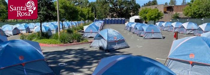Tents in parking lot