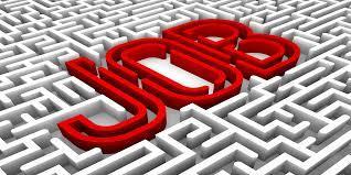 Black, white and red graphic featuring the word "job"