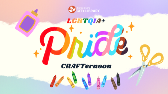 Colorful image with craft supplies advertising Pride crafternoon