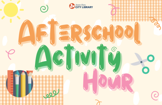 Colorful graphic with school supplies that says "Afterschool Activity Hour"