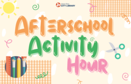 Colorful graphic with school supplies that says "Afterschool Activity Hour"