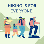 Illustration of four people of different ages hiking