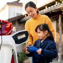 Person plugging EV charger into EV 