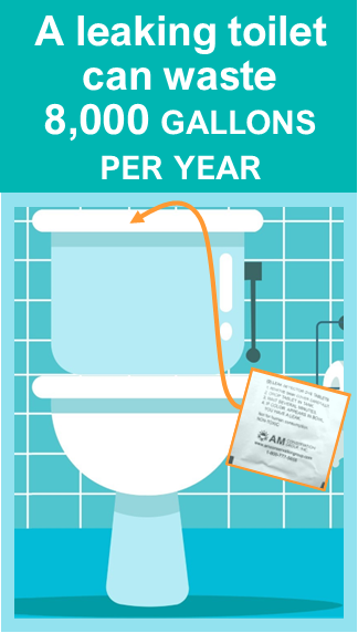 Toilet graphic with leak detection dye tabs