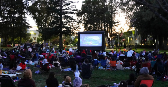 People watching a movie at a Santa Clara park