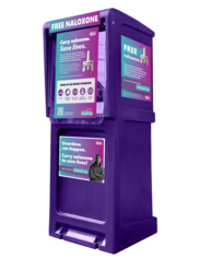 Purple naloxone stand box