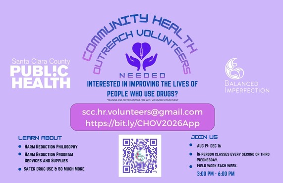 Community Health Outreach Volunteer purple flyer with link to apply
